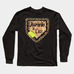 Diamonds and Dirt Softball Cheetah Faux Glitter Design Long Sleeve T-Shirt